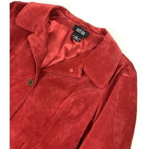 Mark Alan Womens Size Large Red Leather Suede Jacket‎ Pleated Polyester Lining